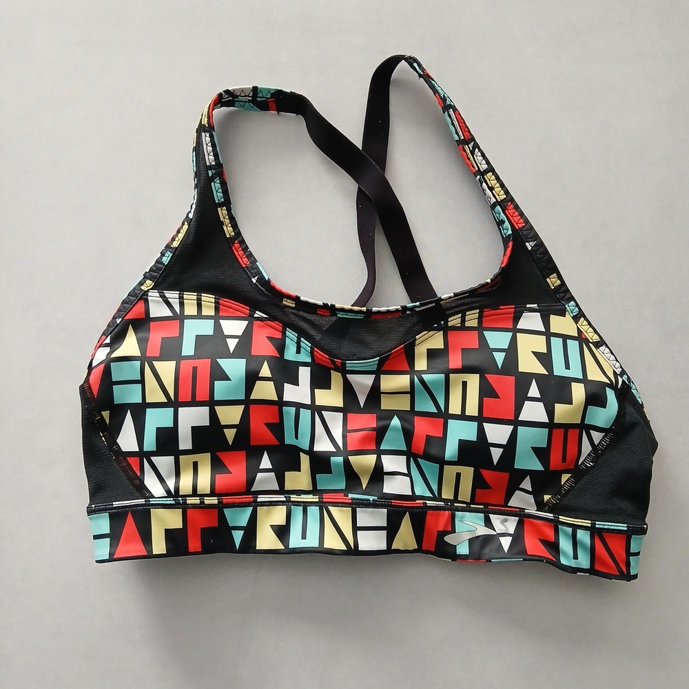 Black Y2K VTG Sports Bra Activewear Crisscross Yoga Fitness‎ Geometric Top Small